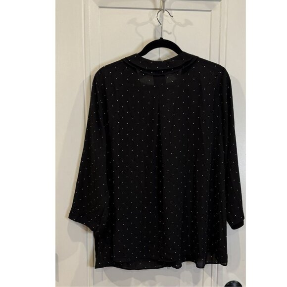 Elle XXL Black and White Polka Dot V-Neck Blouse Pleated Workwear Retro Classic - Picture 2 of 6